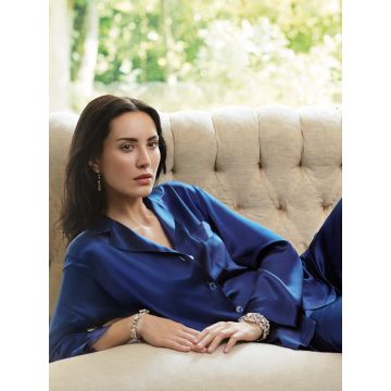 Damen Seidenpyjama nachtblau / marine dunkelblau Classico von Luna di Seta