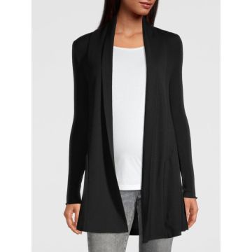 Lange Cardigan Strickjacke schwarz Merinowolle Seide von Oscalito