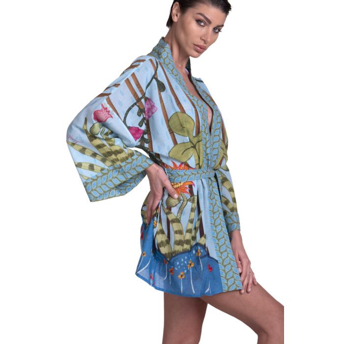 Strand Kimono kurz Jungle Attitude Stars blau von Zebra Pin-Up Pink